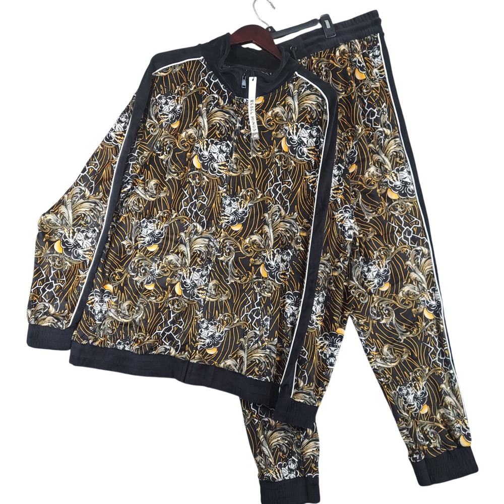 Rebel Minds Tracksuit Set Mens 3XL Black Gold Baroque Tiger Print Streetwear NWT